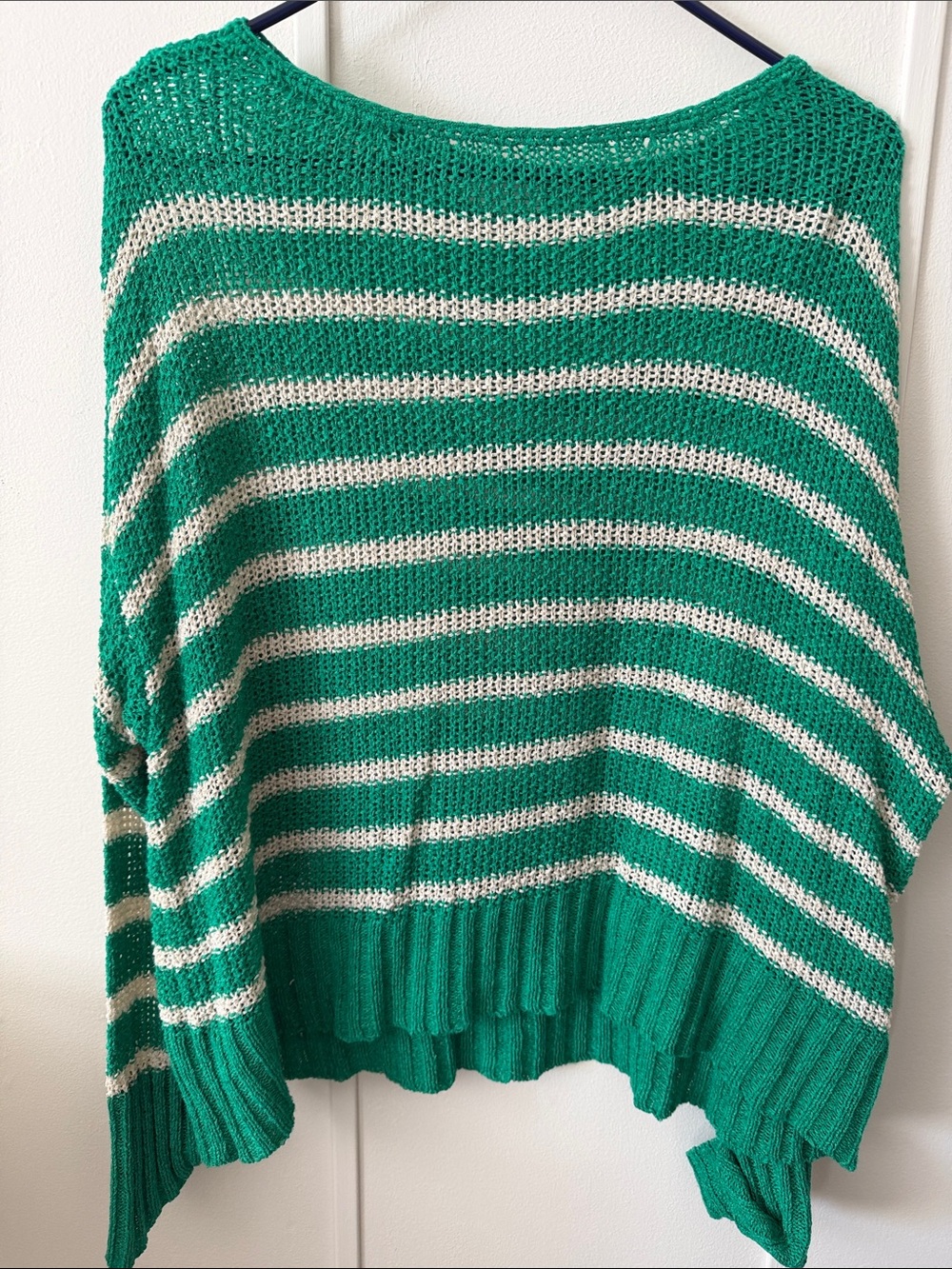 easel Green & Cream Striped Off‑the‑Shoulder Sweater